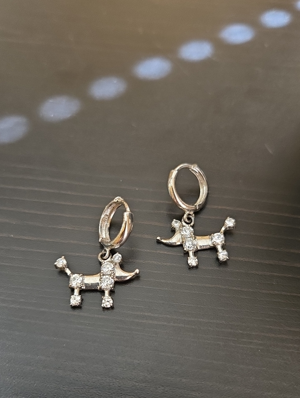 Vintage Silver Dog Charm Hoop Earrings